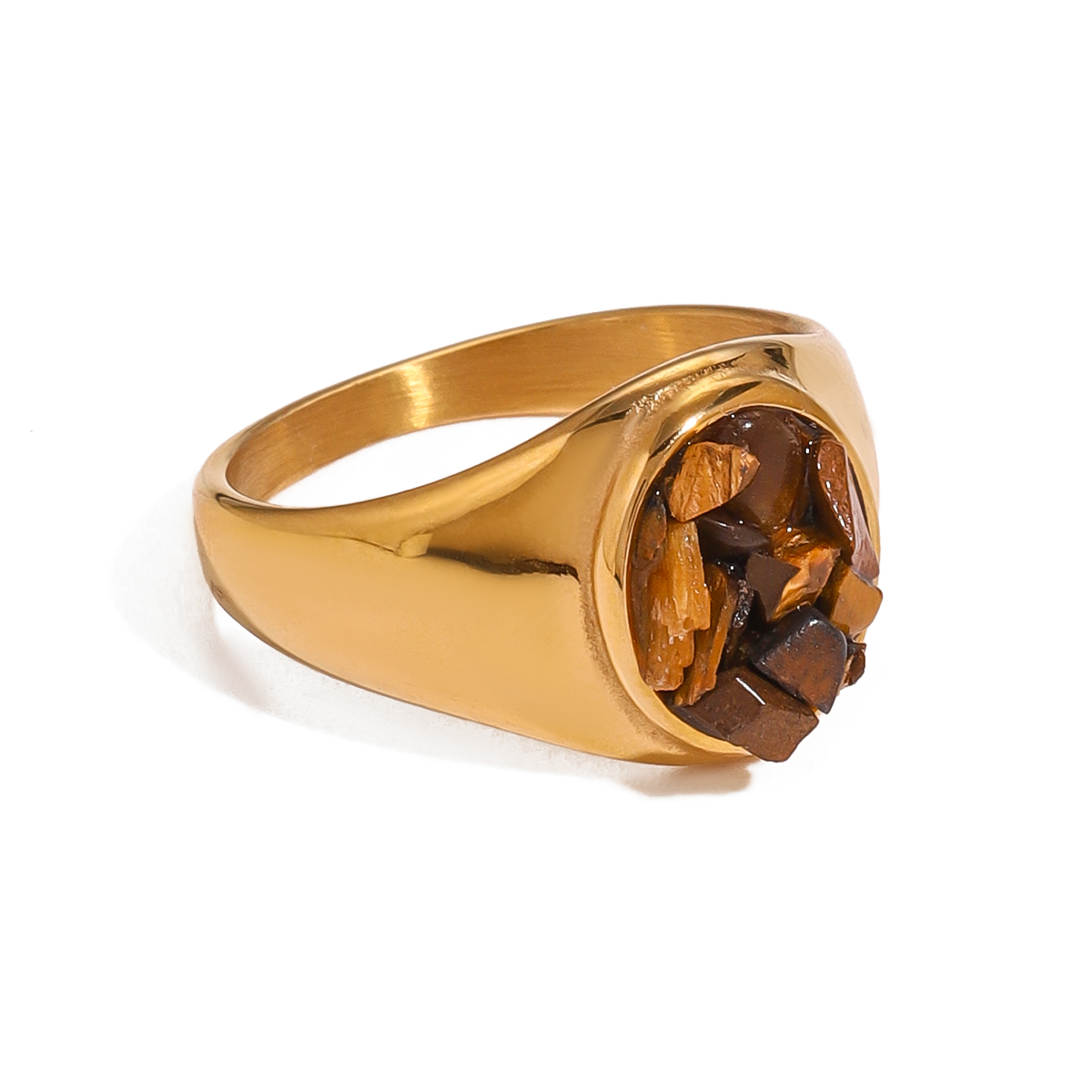 1 stuk Eenvoudige serie Retro Geometrische roestvrij staal 18K vergulde natuursteen dames enkele ring h5 